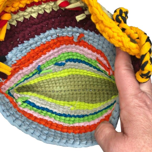 Handcrafted Crochet Rainbow Shoulder Bag With Button Closure & Braided Strap New - Picture 7 of 7